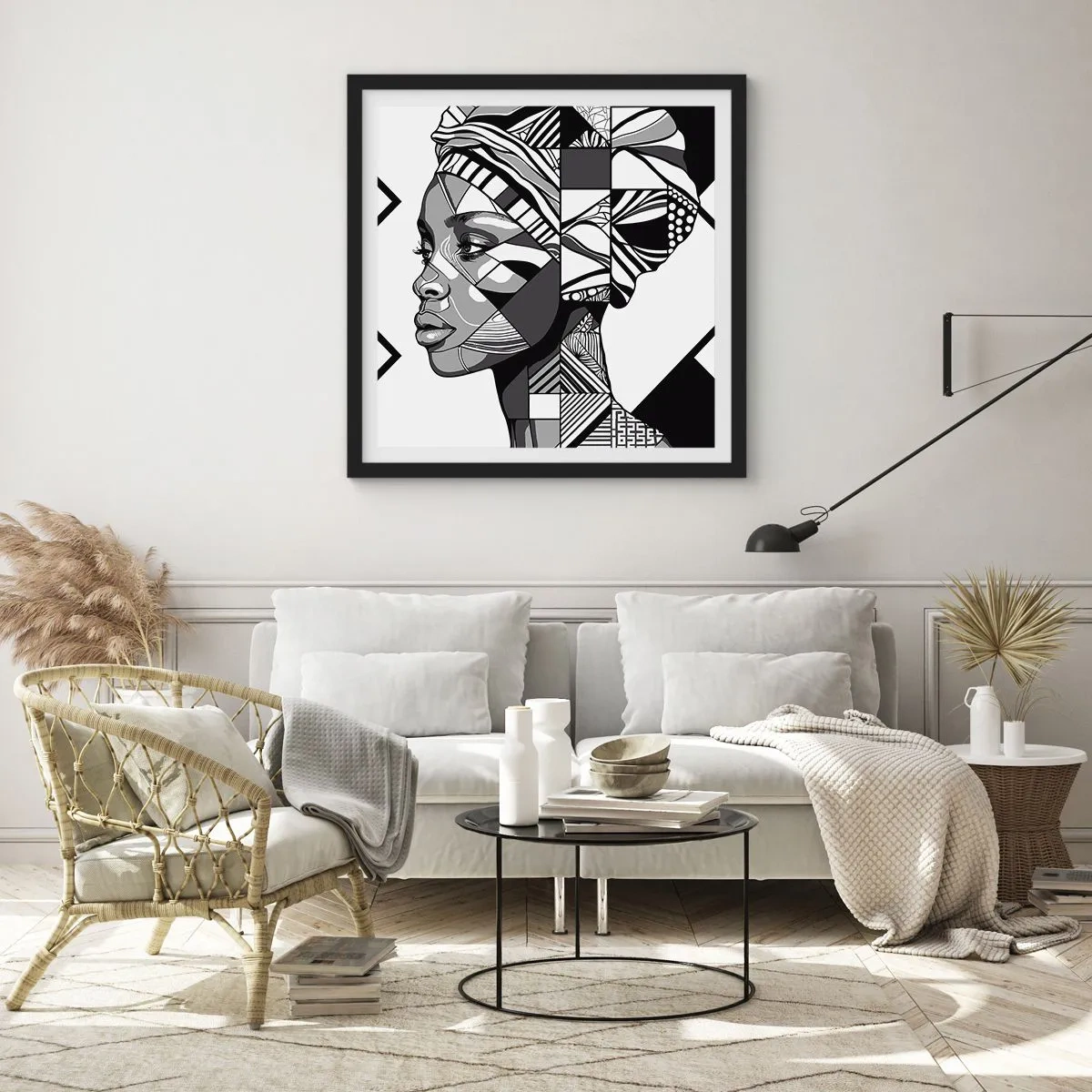 Póster en marco negro - Retrato étnico - 30x30 cm