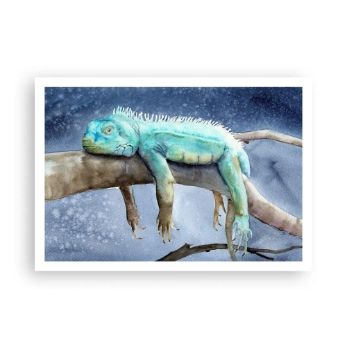 Póster - Iguana azul descansando en una rama - 100x70cm - Me siento bien, ¿y tú? - Decoración de pared moderna para salón y dormitorio ARTTOR