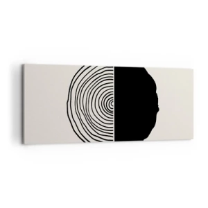 Cuadro sobre lienzo - Impresión de Imagen - Un motivo abstracto en blanco y negro inspirado en una sección transversal de madera con una división geométrica. - 120x50cm - Mitad y mitad - Decoración de pared moderna para salón y dormitorio ARTTOR