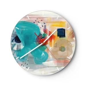 Reloj de pared - Reloj de vidrio - Manchas de color abstractas en tonos turquesa, rojo y amarillo. - 30x30cm - Un juego de colores - Decoración de pared moderna para salón, cocina y dormitorio ARTTOR