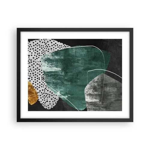 Póster en marco negro - Abstracción colorista con un copo de oro - 50x40 cm