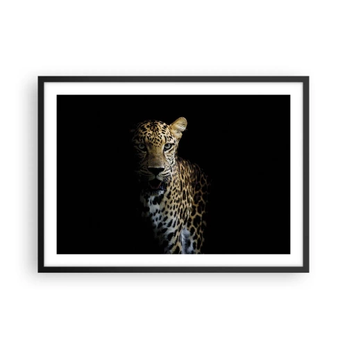 Póster en marco negro - Un leopardo sobre un fondo oscuro con una mirada intensa. - 70x50cm - Belleza oscura - Decoración de pared moderna para salón y dormitorio ARTTOR