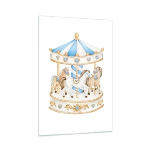 Cuadro sobre vidrio - Impresiones sobre Vidrio - Un carrusel en colores pastel sobre un fondo blanco. - 70x100cm - Dulce infancia - Decoración de pared moderna para salón y dormitorio ARTTOR