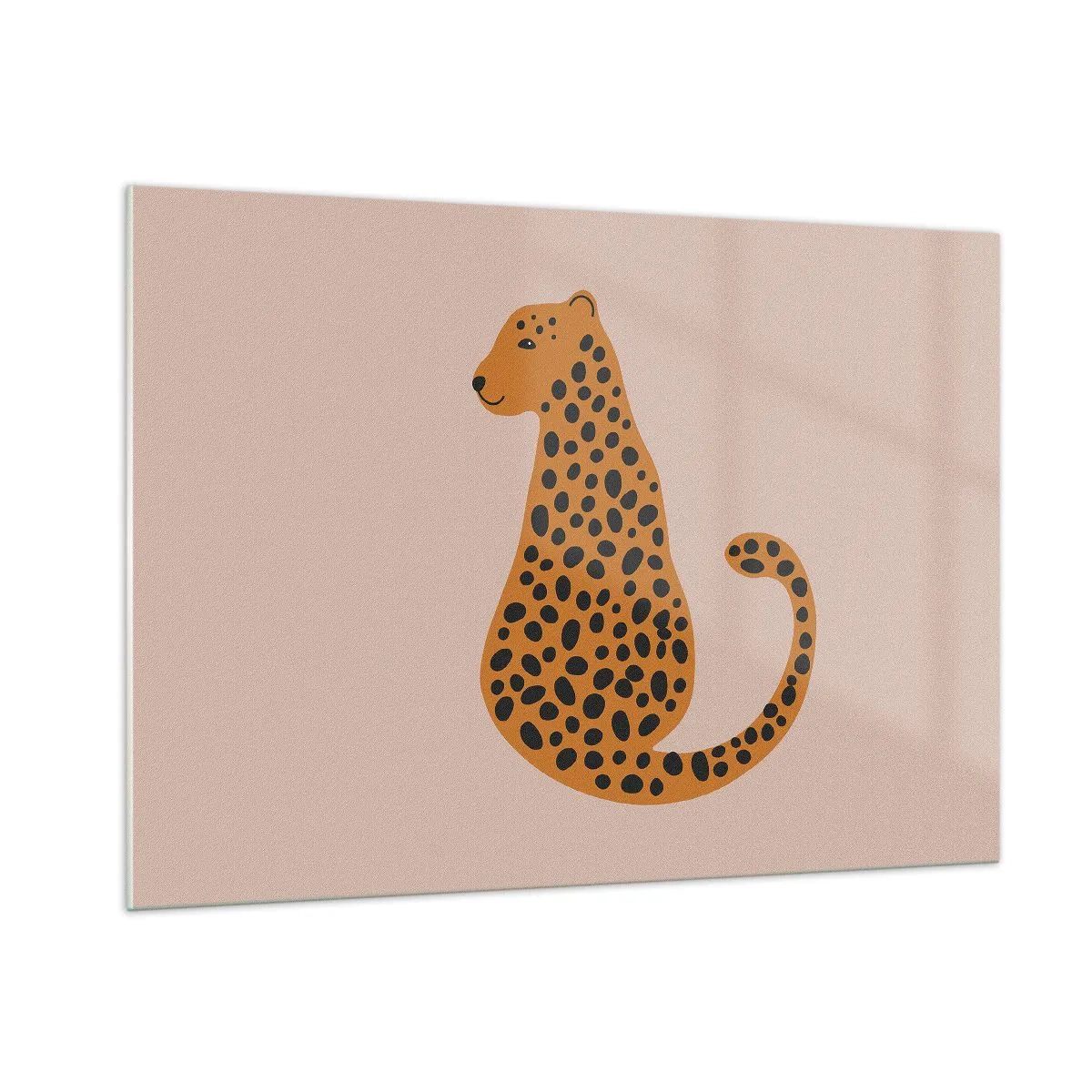 Cuadro sobre vidrio - Impresiones sobre Vidrio - Ilustración de una pantera con manchas negras sobre un fondo beige - 100x70cm - El estampado de leopardo está de moda - Decoración de pared moderna para salón y dormitorio ARTTOR