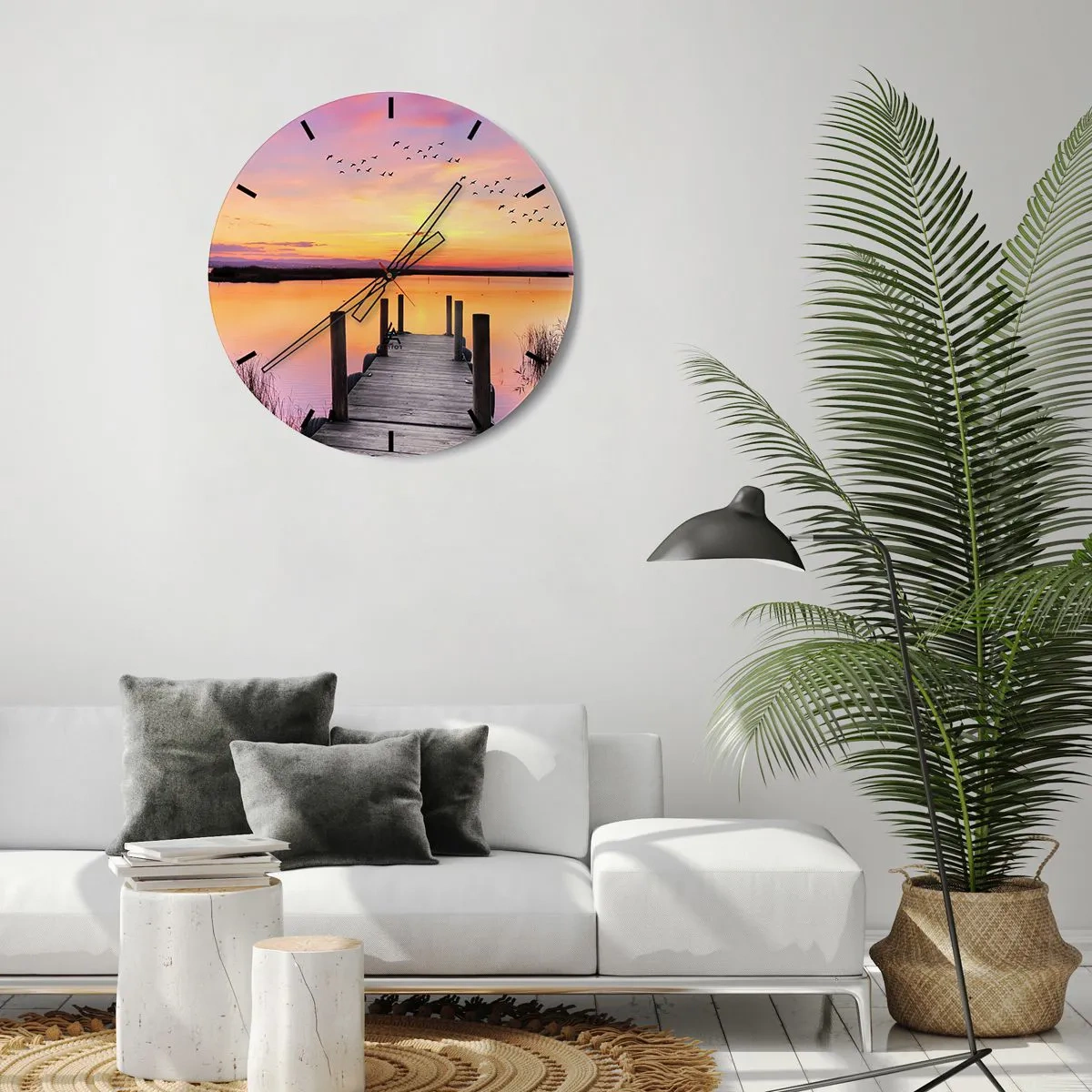 Reloj de pared - Reloj de vidrio - Violeta amanecer silencioso - 30x30 cm