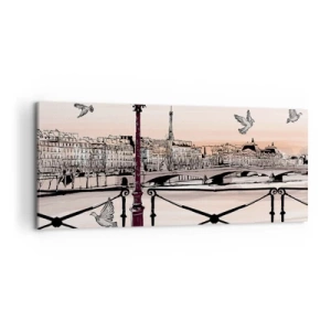 Cuadro sobre lienzo - Impresión de Imagen - Vista parisina con una linterna y un puente. - 120x50cm - Sobre los tejados de París - Decoración de pared moderna para salón y dormitorio ARTTOR