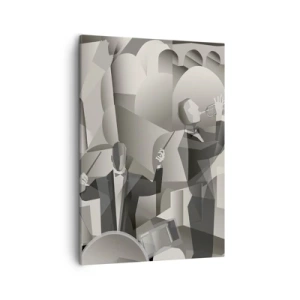 Cuadro sobre lienzo - Impresión de Imagen - Escena abstracta con músicos de jazz en tonos de gris. - 50x70cm - En el espacio de los sonidos - Decoración de pared moderna para salón y dormitorio ARTTOR