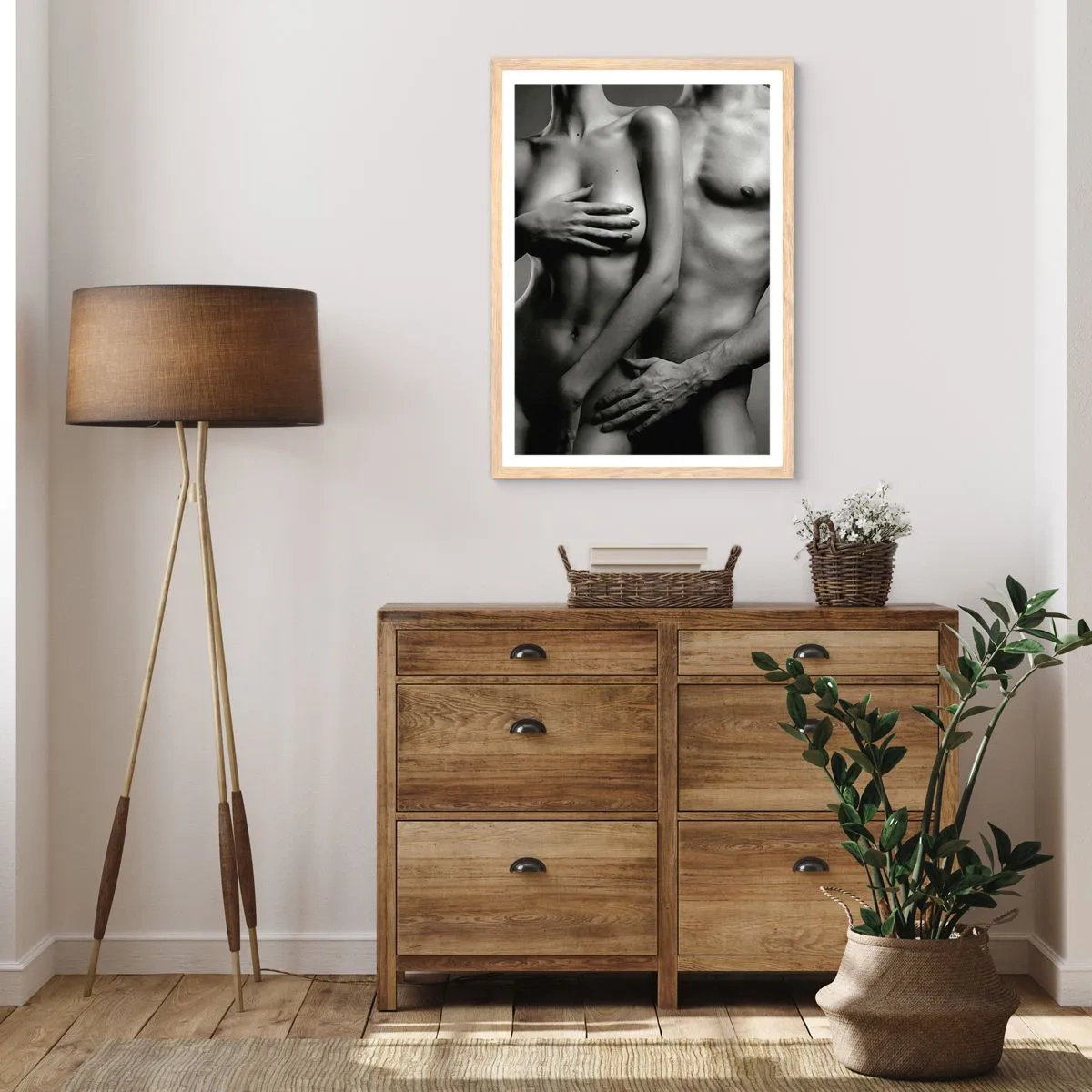 Póster en marco roble claro - Adán y Eva - 61x91 cm