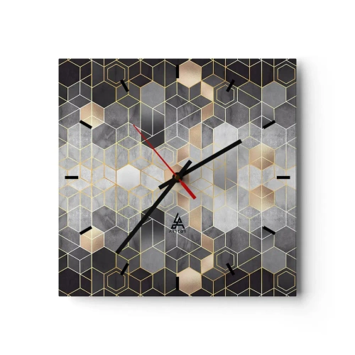 Reloj de pared - Reloj de vidrio - Composición de diamantes - 40x40 cm