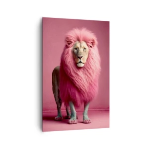 Cuadro sobre lienzo - Impresión de Imagen - Un león artísticamente representado con una melena rosa sobre un fondo rosa. - 80x120cm - Y ya no me tienes miedo - Decoración de pared moderna para salón y dormitorio ARTTOR