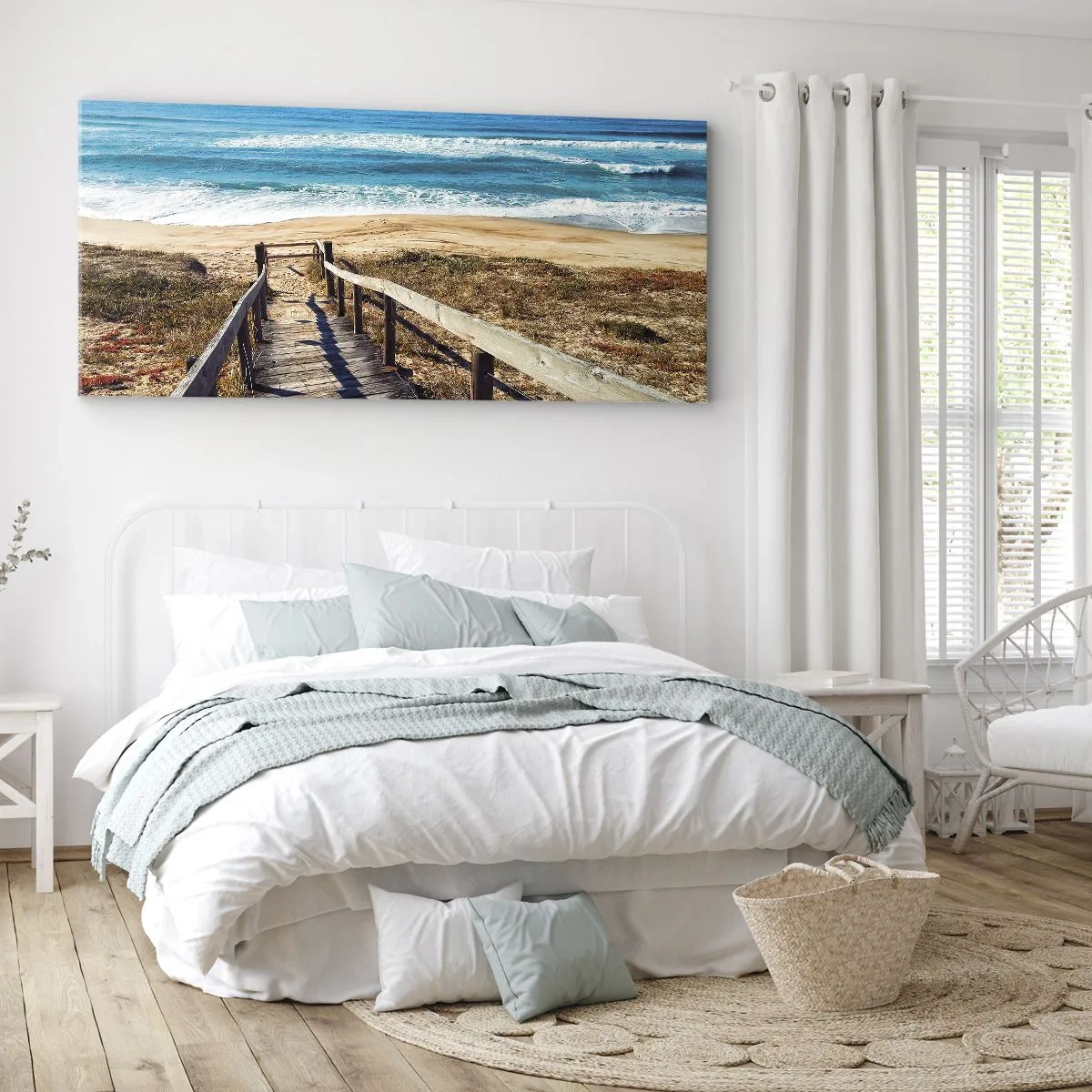 Cuadro sobre lienzo - Impresión de Imagen - Camino de madera que conduce a la playa. - 120x50cm - ¡Corre! - Decoración de pared moderna para salón y dormitorio ARTTOR