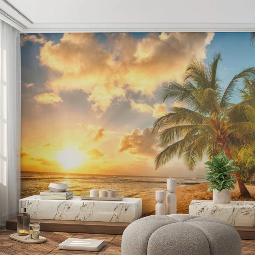 Fotomural Premium Sand - El eterno verano, siempre de vacaciones - Paisaje, Playa, Palmera de cocos - 350x256 cm