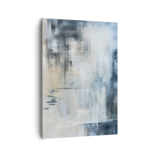 Cuadro sobre lienzo - Impresión de Imagen - Composición abstracta en tonos azules y grises. - 50x70cm - Detrás de un velo azul - Decoración de pared moderna para salón y dormitorio ARTTOR