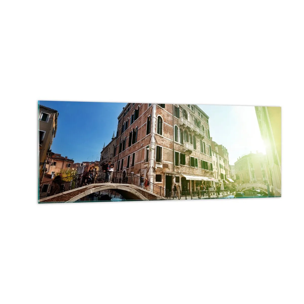 Cuadro sobre vidrio - Impresiones sobre Vidrio - Puente y canal de Venecia con arquitectura histórica - 140x50cm - Venecia - Amore Mio - Decoración de pared moderna para salón y dormitorio ARTTOR