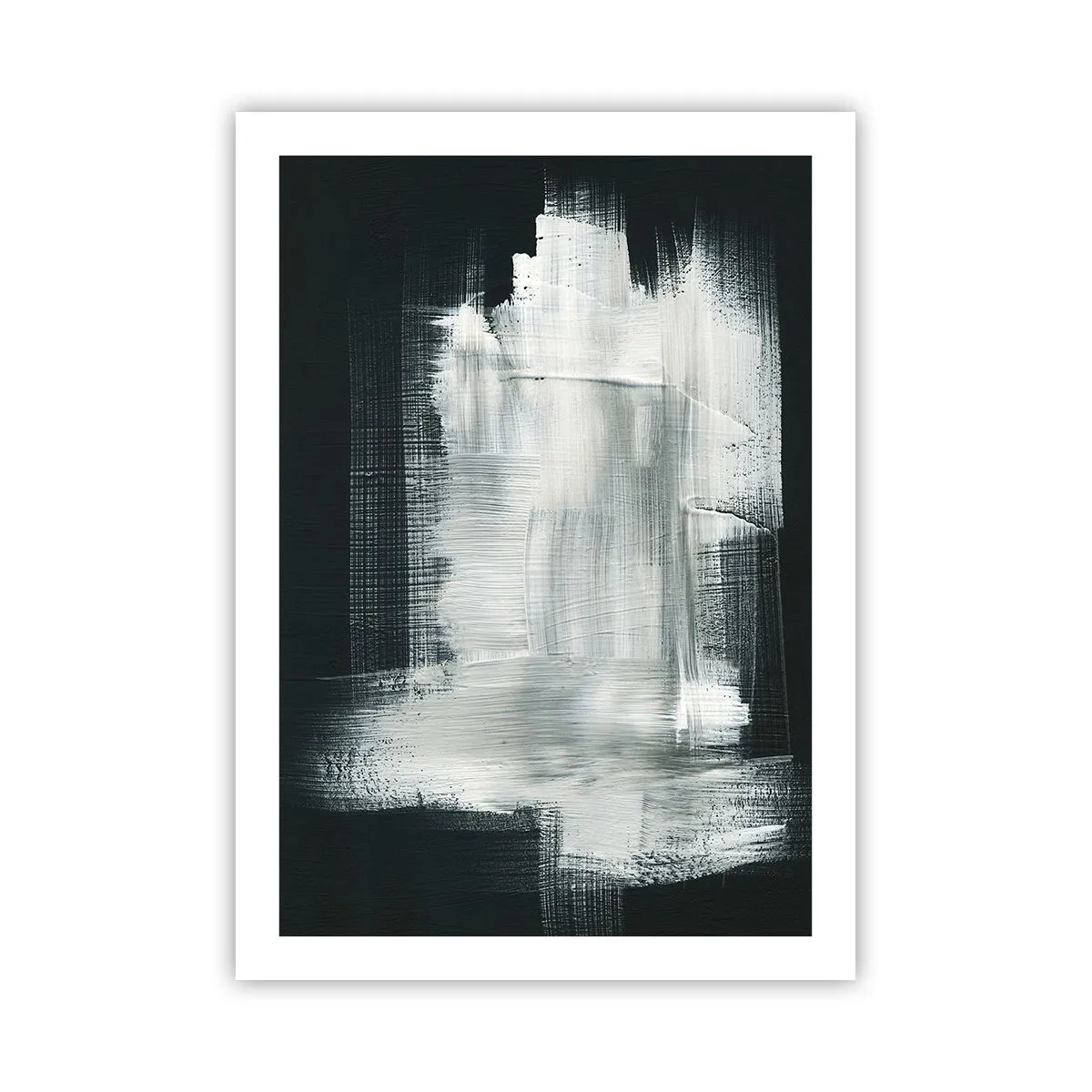 Póster - Composición abstracta en blanco sobre fondo oscuro. - 50x70cm - Tejido vertical y horizontal - Decoración de pared moderna para salón y dormitorio ARTTOR
