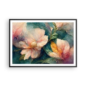 Póster en marco negro - Delicadas flores en colores pastel. - 100x70cm - La sutileza misma - Decoración de pared moderna para salón y dormitorio ARTTOR