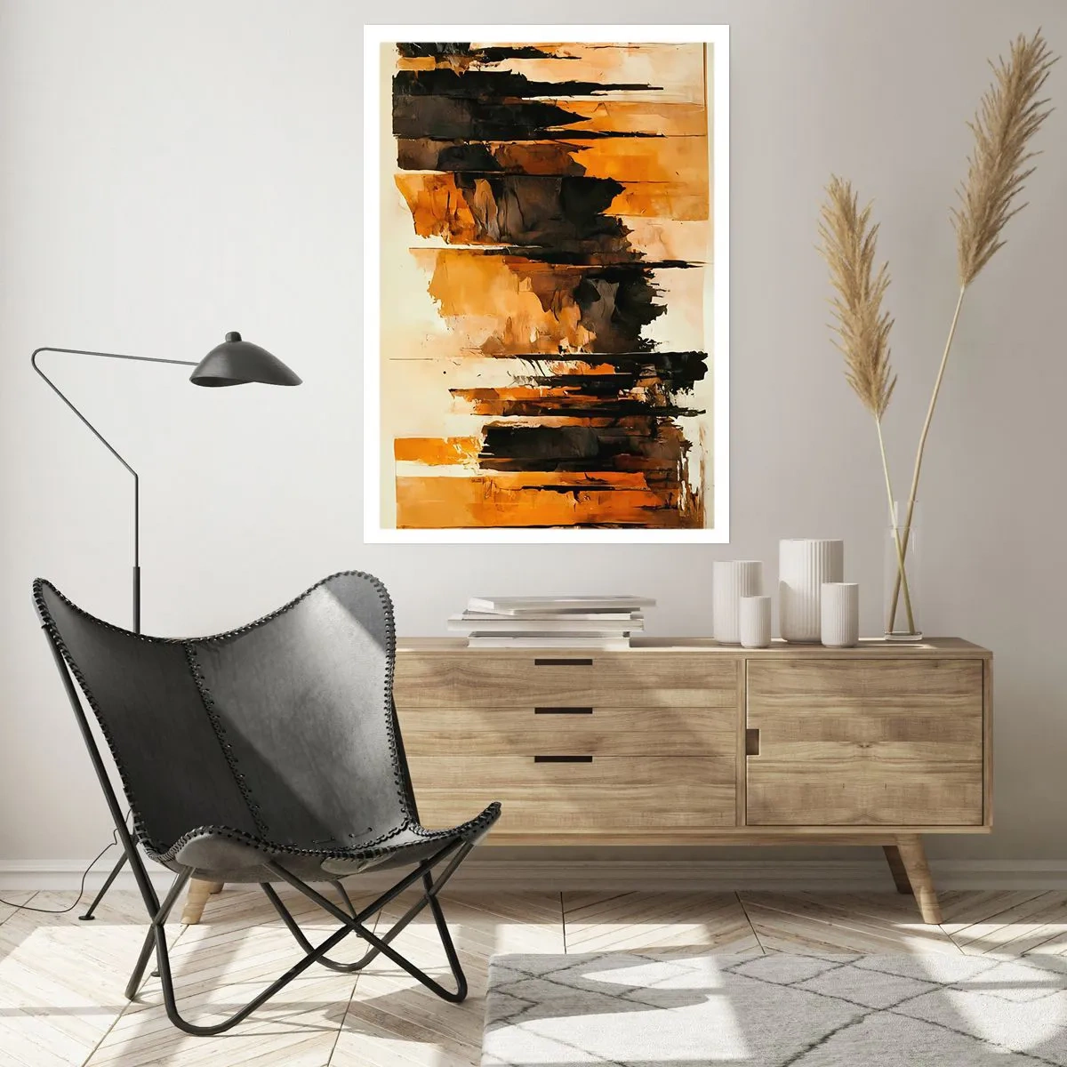 Póster - Una composición abstracta en tonos marrones cálidos y negros. - 50x70cm - Armonía de negro y oro - Decoración de pared moderna para salón y dormitorio ARTTOR