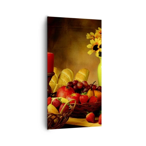 Cuadro sobre lienzo - Impresión de Imagen - Bodegón con pan y fruta - 65x120 cm