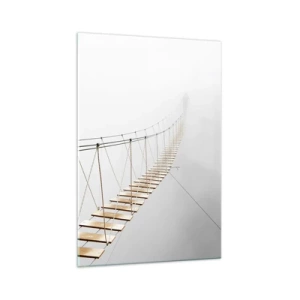 Cuadro sobre vidrio - Impresiones sobre Vidrio - Un puente colgante en la niebla desde una perspectiva minimalista - 70x100cm - ¿Adónde le llevará? - Decoración de pared moderna para salón y dormitorio ARTTOR
