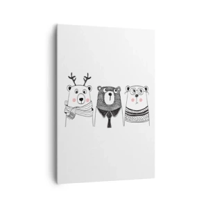 Cuadro sobre lienzo - Impresión de Imagen - Tres osos divertidos en estilo minimalista. - 70x100cm - Tres osos - Decoración de pared moderna para salón y dormitorio ARTTOR