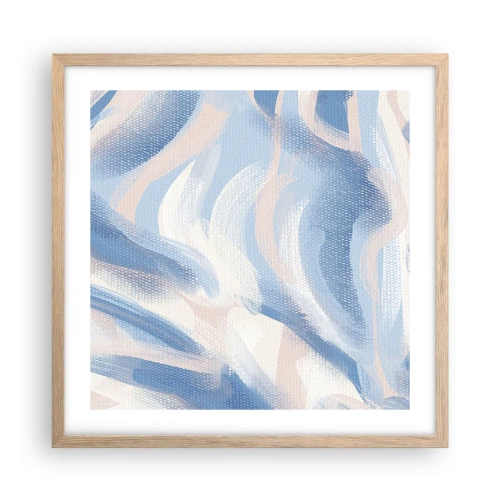 Póster en marco roble claro - Ondas azules - 50x50 cm
