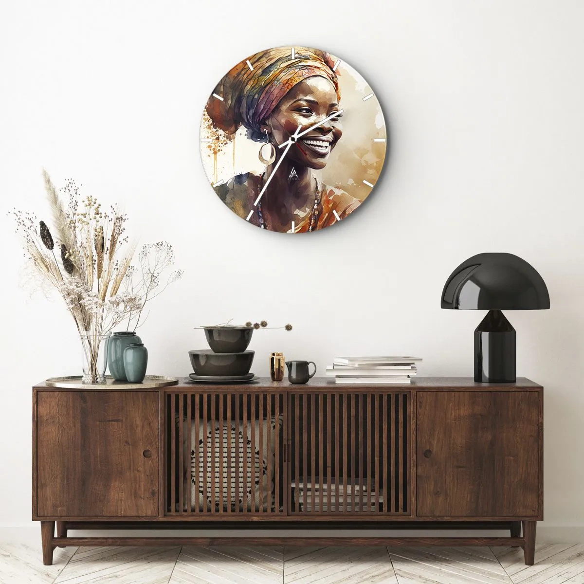 Reloj de pared - Reloj de vidrio - Reina africana - 40x40 cm