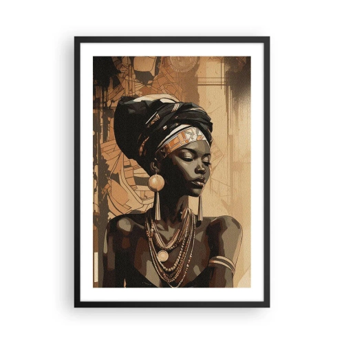 Póster en marco negro - Retrato de una mujer africana con adornos tradicionales. - 50x70cm - Majestuosidad africana - Decoración de pared moderna para salón y dormitorio ARTTOR