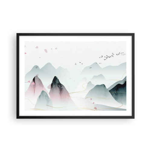 Póster en marco negro - Montañas abstractas en tonos pastel - 70x50cm - Sobre las cimas - Decoración de pared moderna para salón y dormitorio ARTTOR