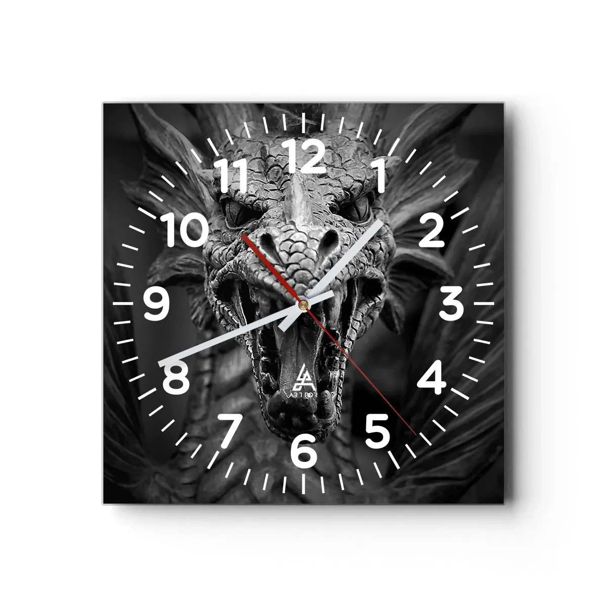 Reloj de pared - Reloj de vidrio - Dragón de cuento de hadas en gris - 40x40 cm