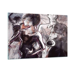 Cuadro sobre vidrio - Impresiones sobre Vidrio - Bailarines y un saxofonista en estilo de boceto artístico. - 120x80cm - Fundirse en uno con la música - Decoración de pared moderna para salón y dormitorio ARTTOR