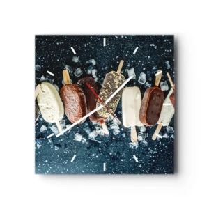 Reloj de pared - Reloj de vidrio - Paletas de hielo de colores dispuestas sobre hielo con un fondo oscuro - 30x30cm - El sabor del verano caluroso - Decoración de pared moderna para salón y dormitorio ARTTOR