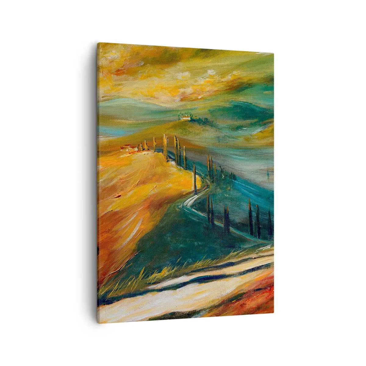 Cuadro sobre lienzo - Impresión de Imagen - Paisaje toscano con campos, camino y cipreses. - 50x70cm - Paisaje toscano - Decoración de pared moderna para salón y dormitorio ARTTOR
