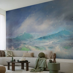 Fotomural Premium Sand - La fuerza del viento - Tormenta, Ola alta, Aves - 400x280 cm