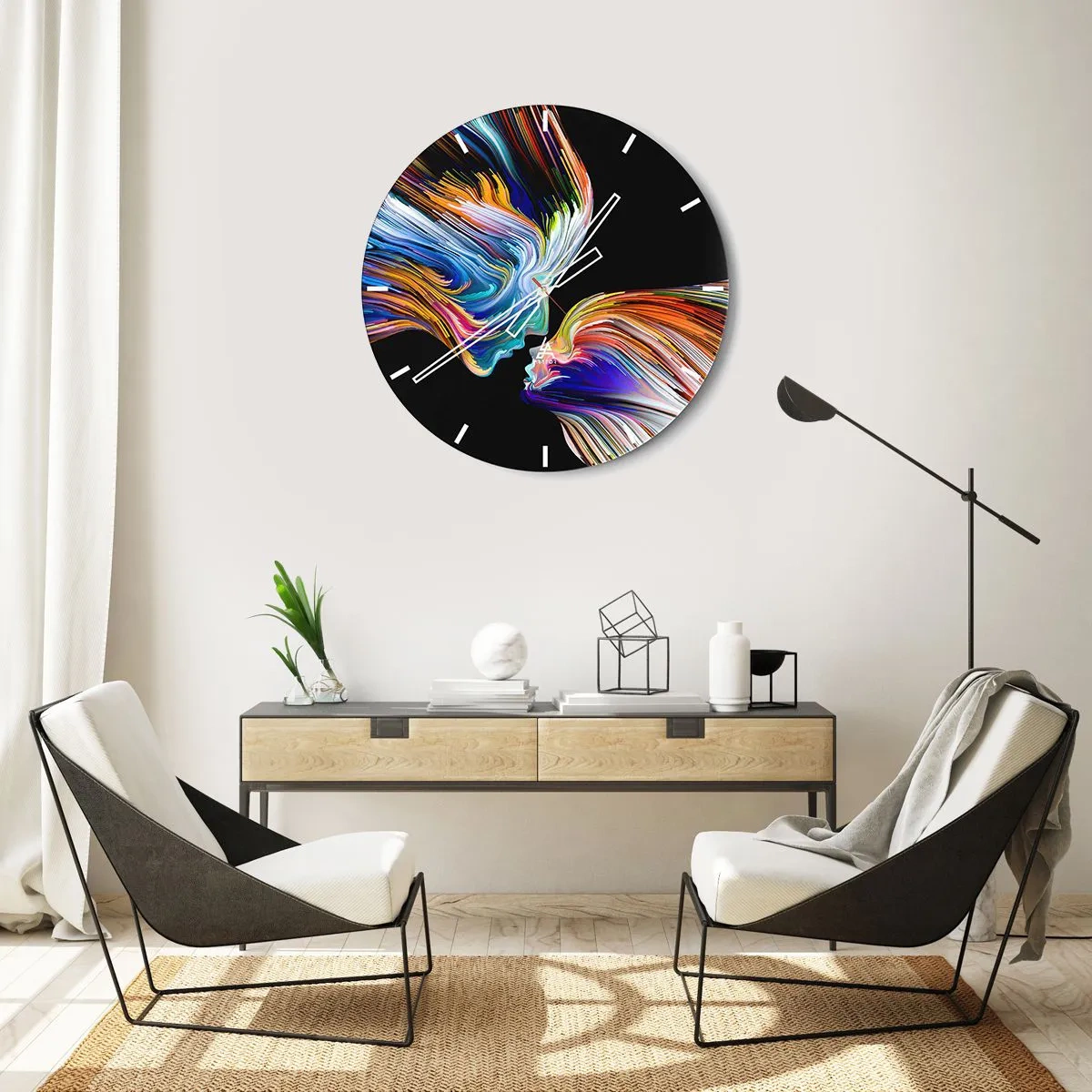 Reloj de pared - Reloj de vidrio - Una fusión de energía y luz - 40x40 cm