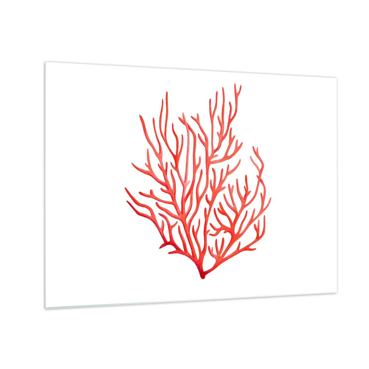 Cuadro sobre vidrio - Impresiones sobre Vidrio - Coral rojo con una estructura de filigrana sobre un fondo blanco. - 70x50cm - Filigrana de coral - Decoración de pared moderna para salón y dormitorio ARTTOR