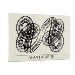 Cuadro sobre vidrio - Impresiones sobre Vidrio - Bucles y líneas vanguardistas negras sobre un fondo claro - 120x80cm - Salió espontáneamente - Decoración de pared moderna para salón y dormitorio ARTTOR