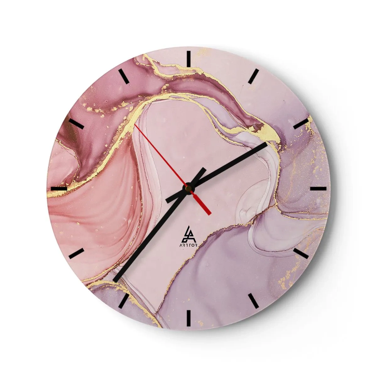 Reloj de pared - Reloj de vidrio - Reloj abstracto con detalles en rosa y dorado. - 30x30cm - Caricia de colores - Decoración de pared moderna para salón, cocina y dormitorio ARTTOR
