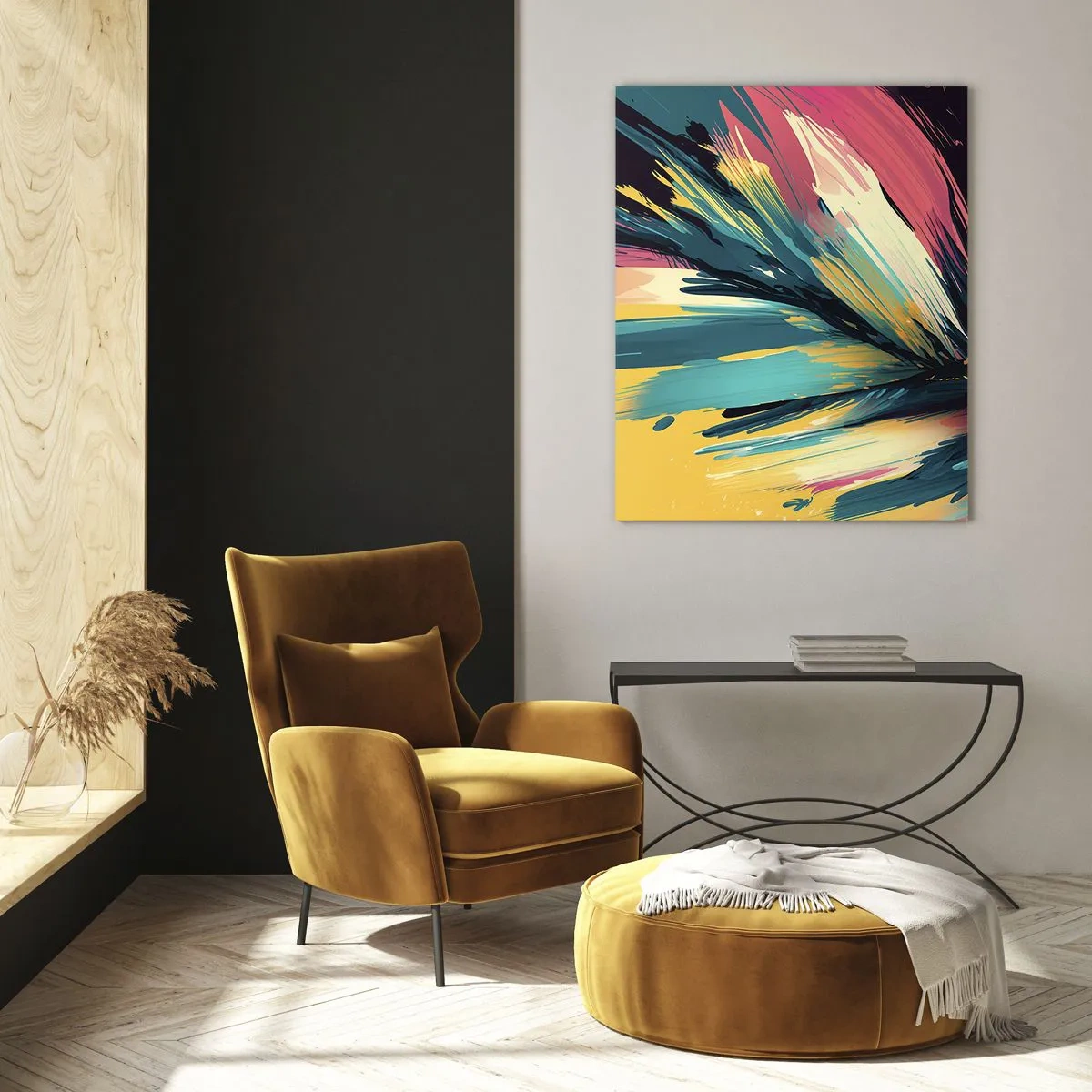 Cuadro sobre vidrio - Impresiones sobre Vidrio - Una composición abstracta en colores intensos y contrastantes. - 70x100cm - Composición - una explosión de alegría - Decoración de pared moderna para salón y dormitorio ARTTOR
