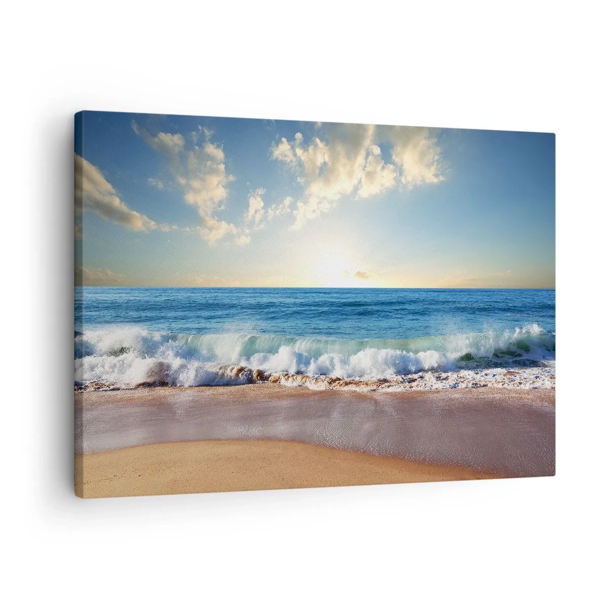 Cuadro sobre lienzo - Impresión de Imagen - Una playa soleada con olas rompiendo en la orilla. - 70x50cm - Movimiento y quietud al mismo tiempo - Decoración de pared moderna para salón y dormitorio ARTTOR