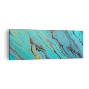 Cuadro sobre lienzo - Impresión de Imagen - Ondas abstractas en tonos turquesa y dorado - 140x50cm - Marea turquesa - Decoración de pared moderna para salón y dormitorio ARTTOR