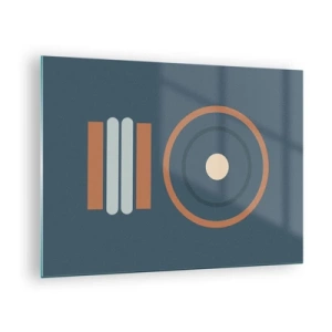 Cuadro sobre vidrio - Impresiones sobre Vidrio - Formas geométricas abstractas en colores apagados, con círculos y líneas. - 70x50cm - La esencia de las cosas - Decoración de pared moderna para salón y dormitorio ARTTOR