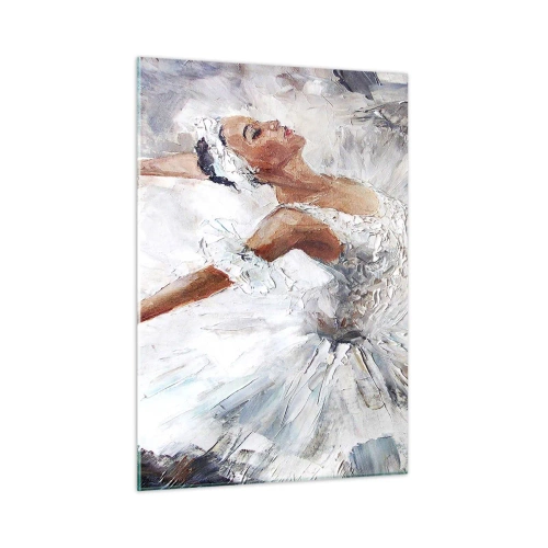 Cuadro sobre vidrio - Impresiones sobre Vidrio - Una bailarina con un traje blanco en una pose dinámica. - 50x70cm - Suave y ligera - Decoración de pared moderna para salón y dormitorio ARTTOR