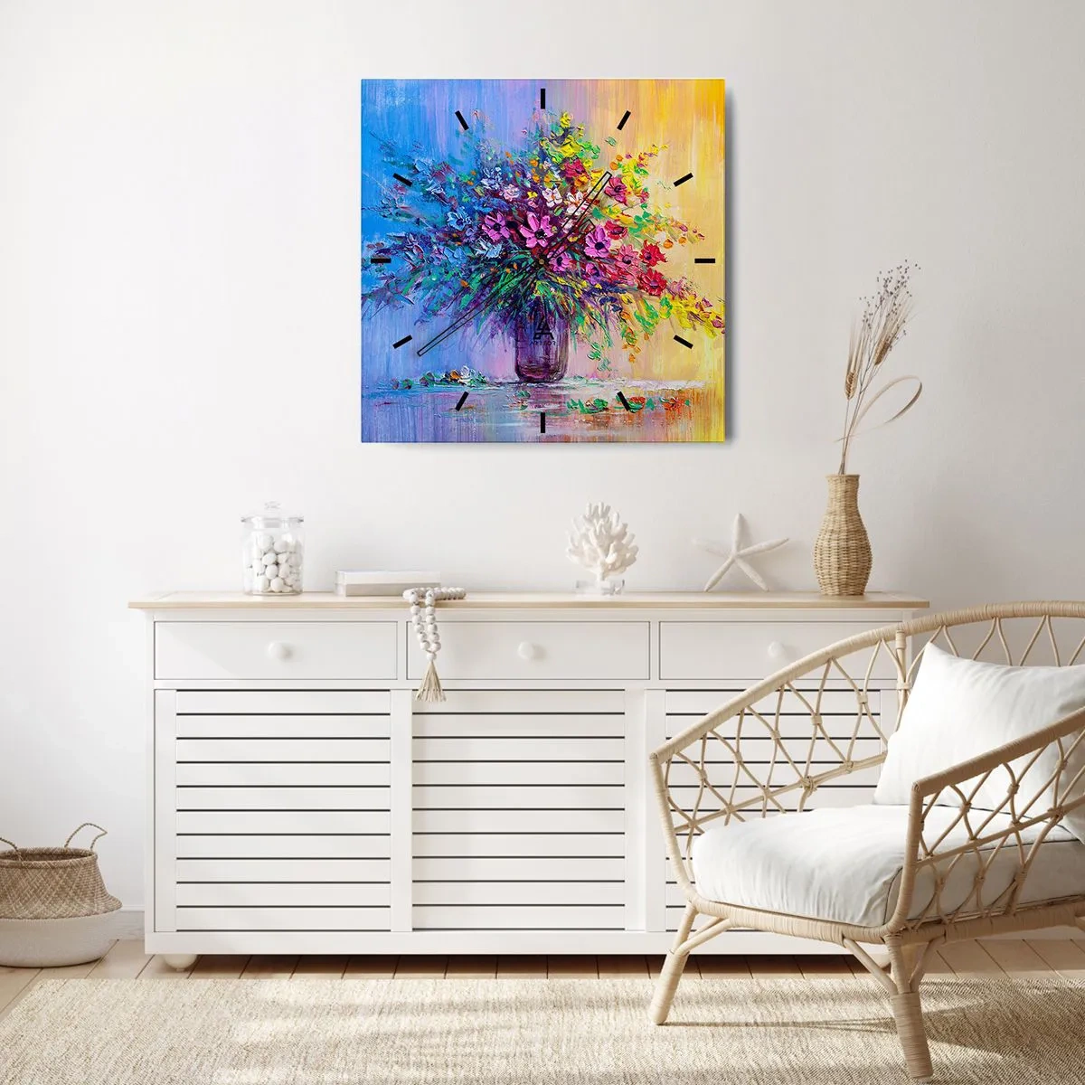 Reloj de pared - Reloj de vidrio - El regalo de un prado de verano - 30x30 cm