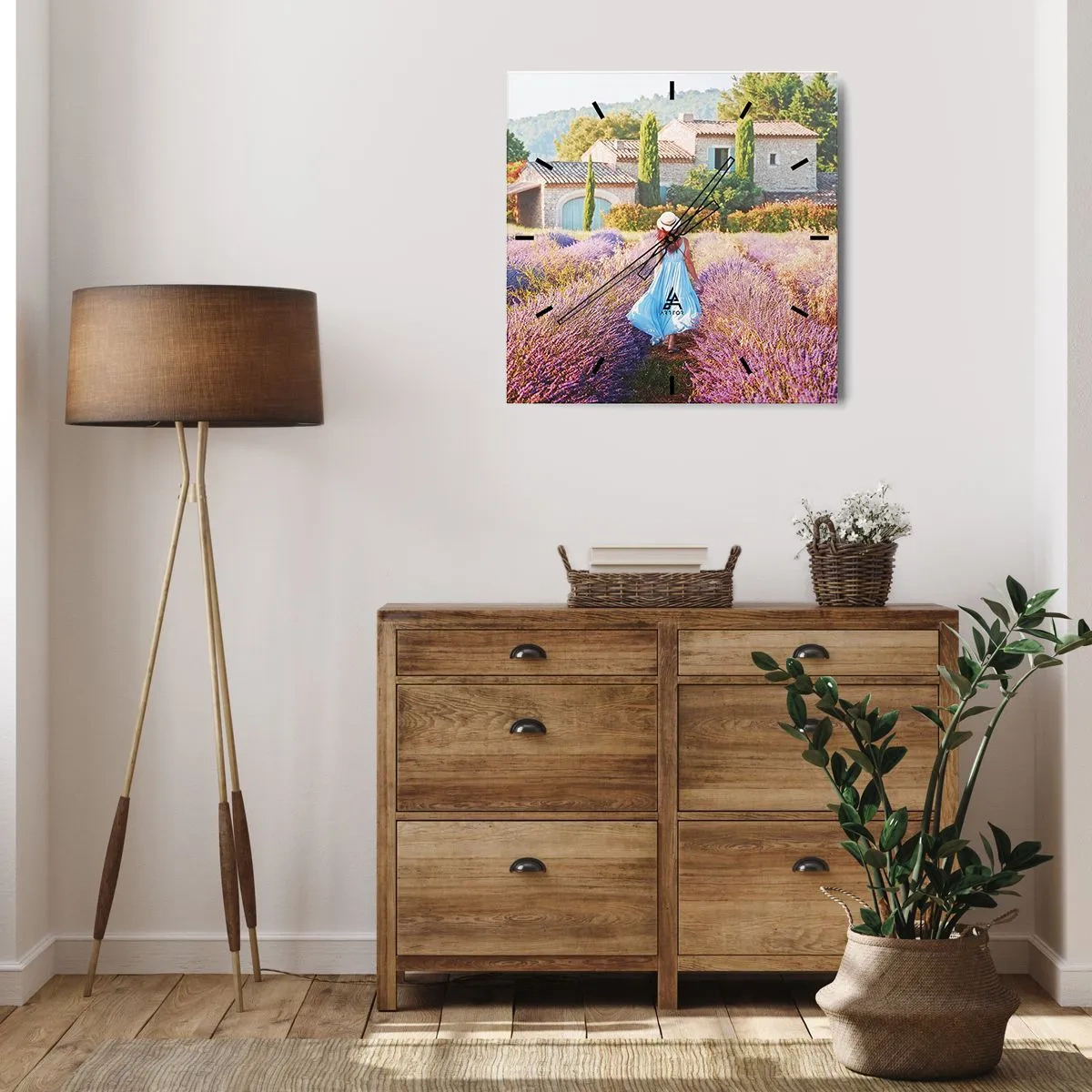 Reloj de pared - Reloj de vidrio - La chica de la lavanda - 40x40 cm