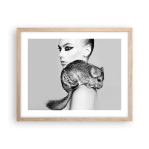 Póster en marco roble claro - Dama con chinchilla - 50x40 cm