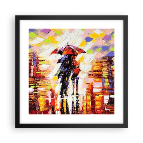 Póster en marco negro - Juntos a través de la noche y la lluvia - 40x40 cm