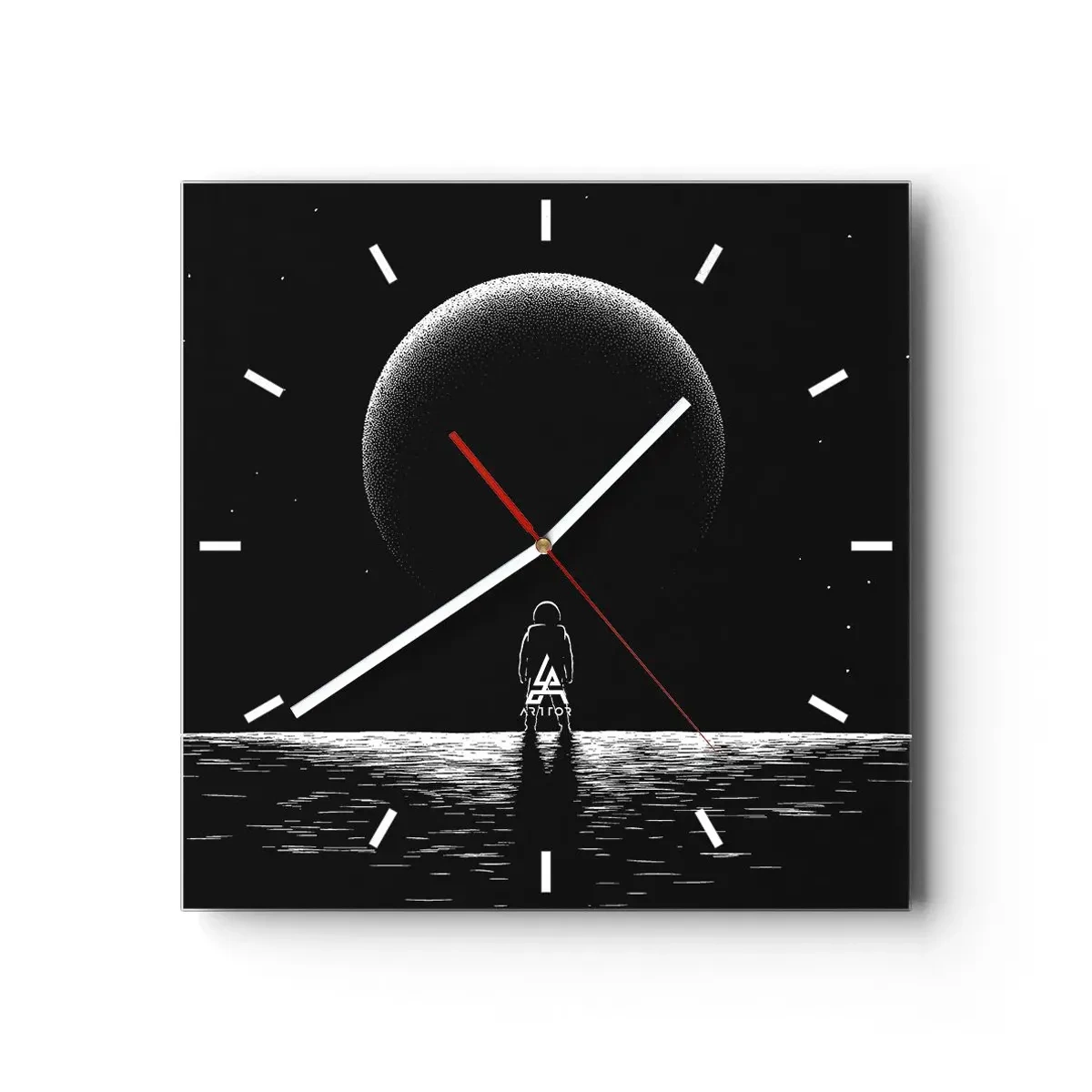 Reloj de pared - Reloj de vidrio - Un astronauta con el telón de fondo de un gran planeta en el espacio exterior. - 30x30cm - Cara a cara - Decoración de pared moderna para salón y dormitorio ARTTOR