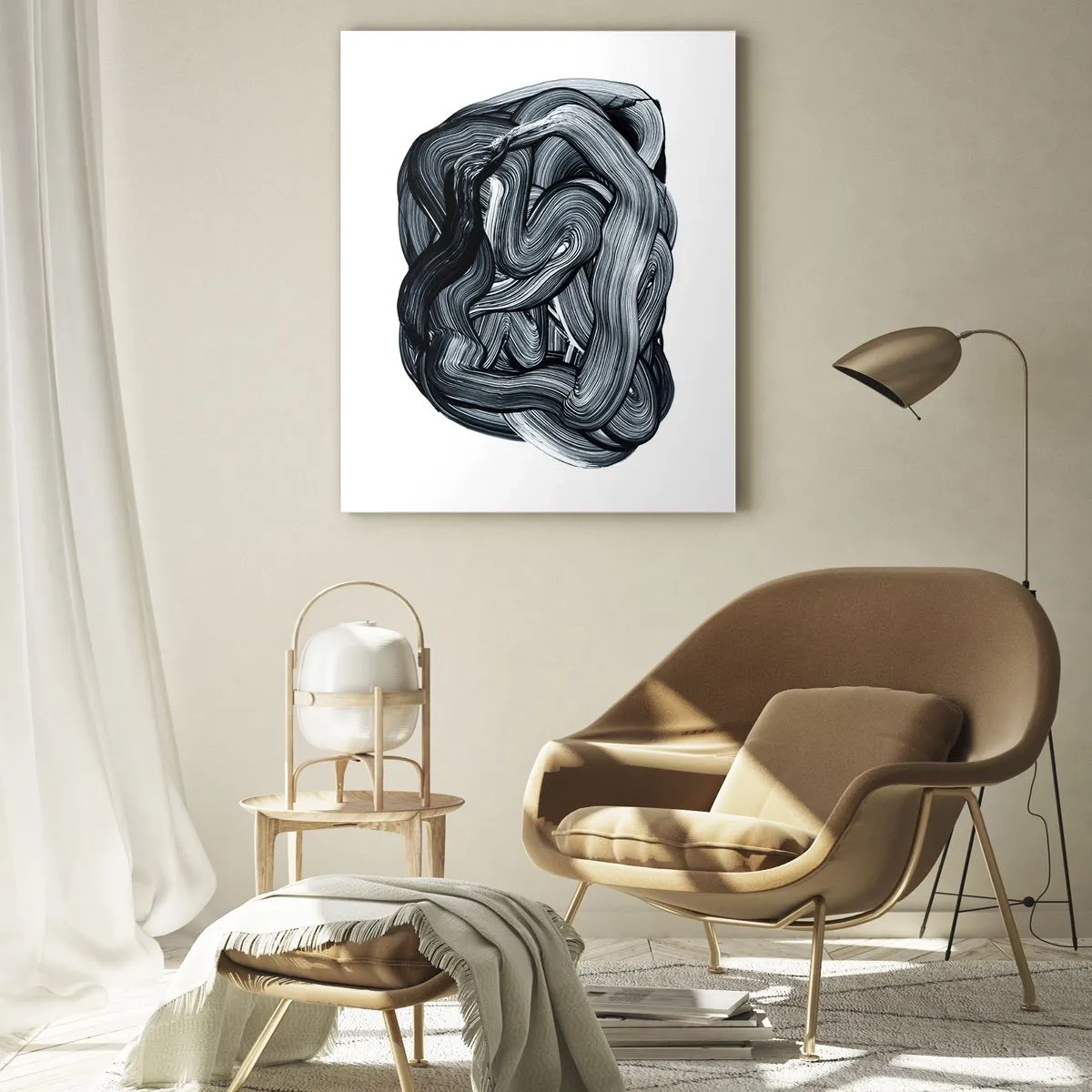 Cuadro sobre vidrio - Impresiones sobre Vidrio - Abstracción de pinceladas en blanco y negro - 50x70cm - No es tan sencillo - Decoración de pared moderna para salón y dormitorio ARTTOR