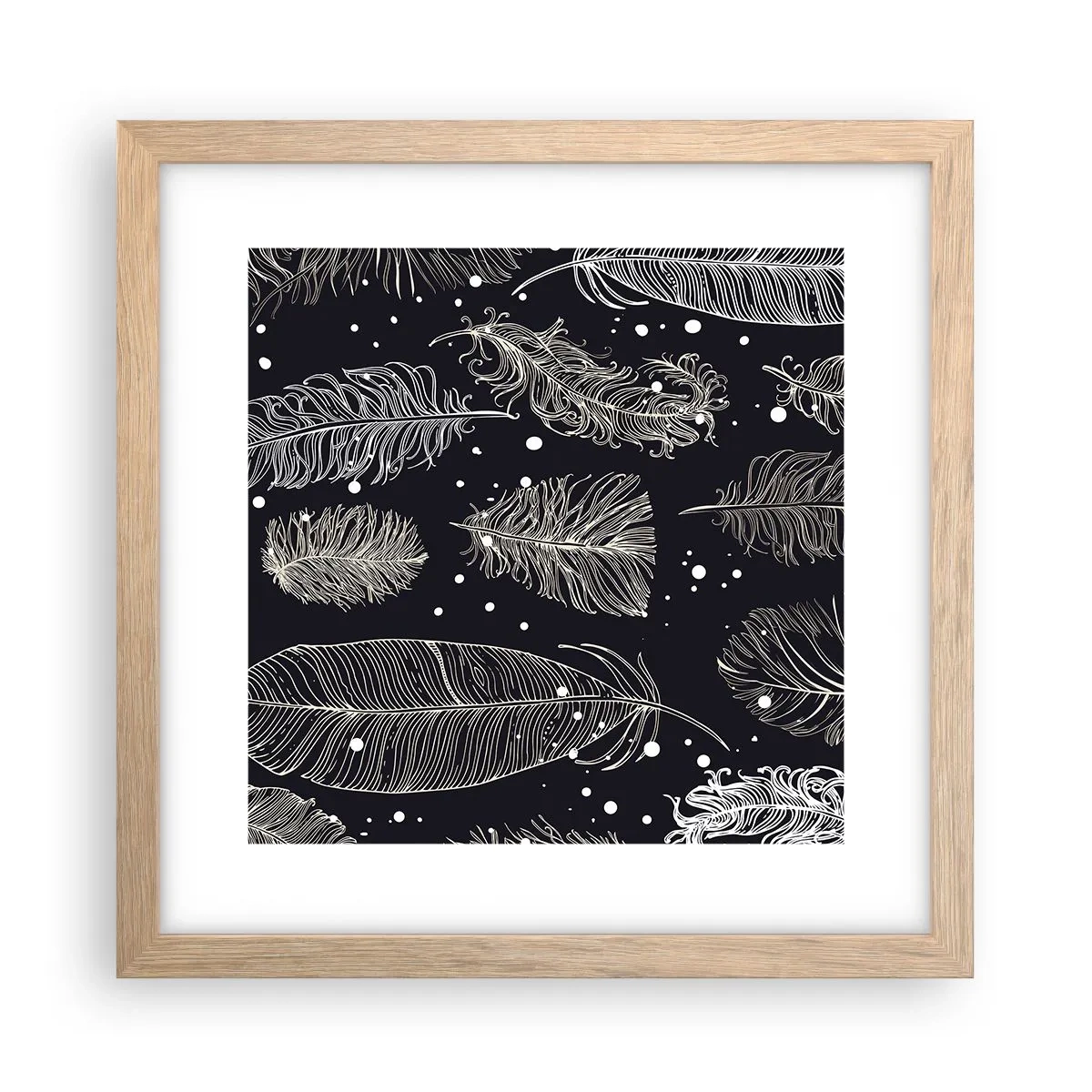 Póster en marco roble claro - Encaje de plumas - 30x30 cm