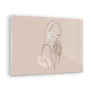 Cuadro sobre vidrio - Impresiones sobre Vidrio - Una silueta minimalista de una mujer sobre un fondo beige. - 70x50cm - Un icono de la inocencia - Decoración de pared moderna para salón y dormitorio ARTTOR
